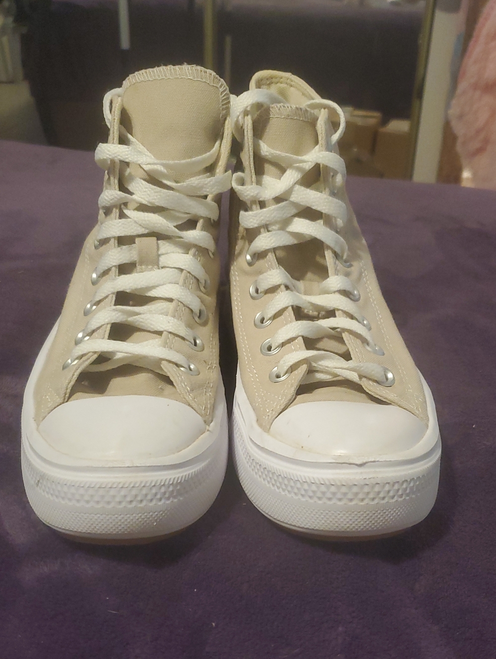 Converse High-Top Sneakers in Beige and White